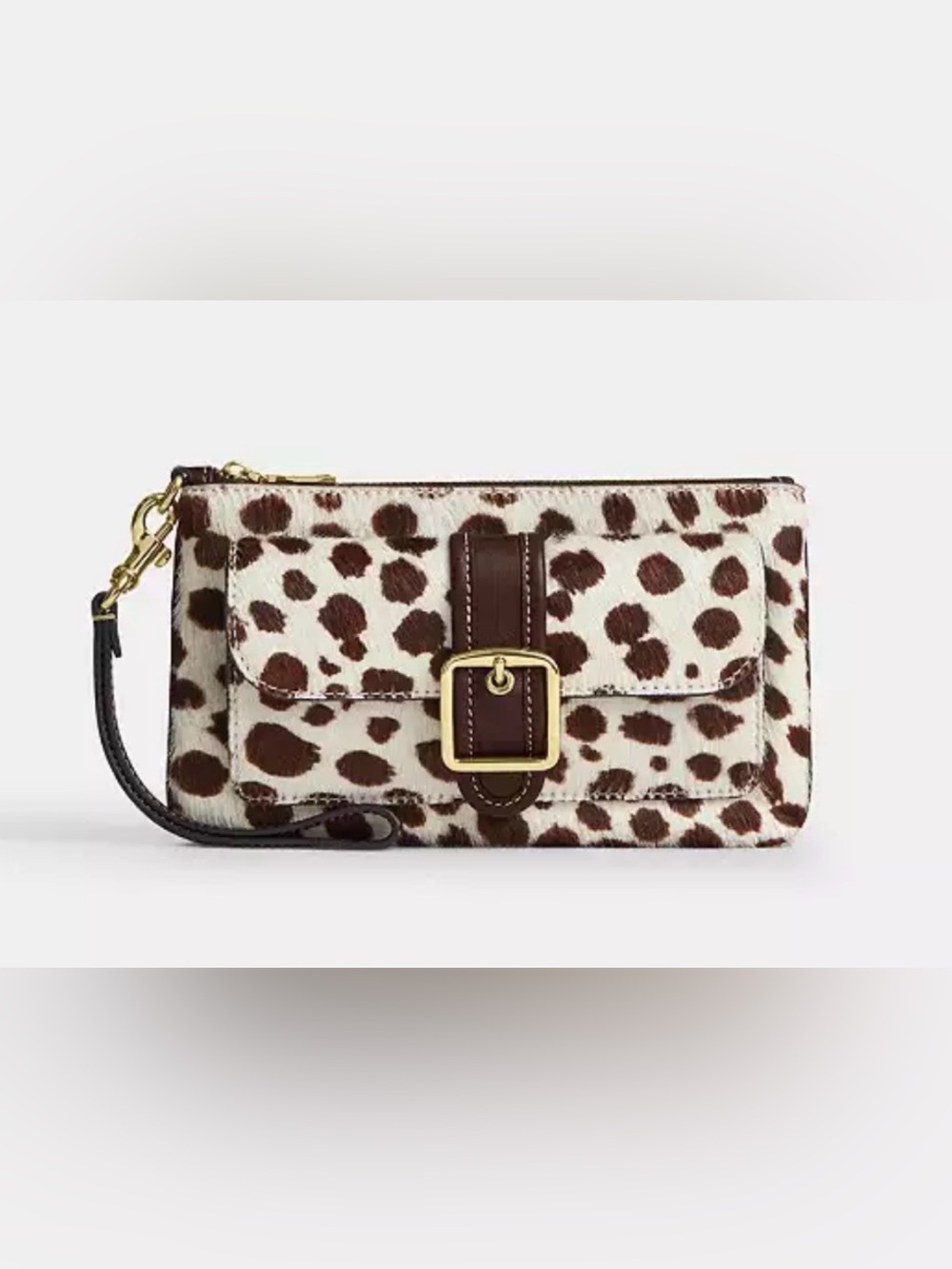 🤎 Coach NWT Ashton Hair calf Spotted Brown and White Wristlet Clutch